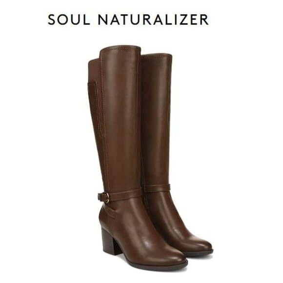 NWT!! - SOUL Uptown Wide Calf Knee High Boot in dark brown faux leather (9W) - Picture 1 of 11